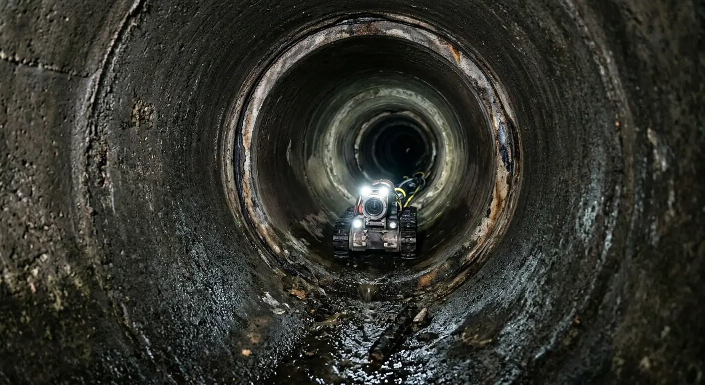 Robotic sewer camera inspecting pipe interior for Sewer Line Cleaning in Diboll