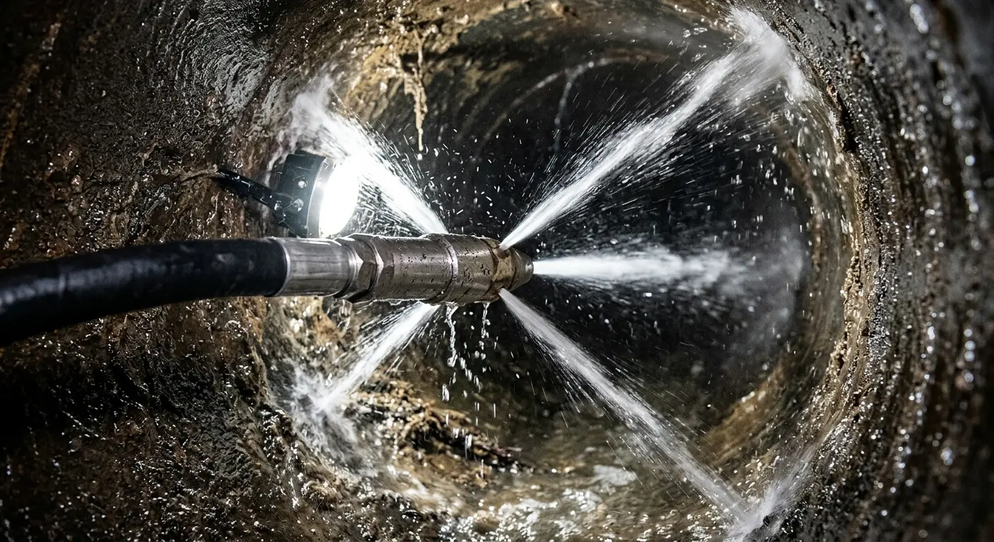 High-pressure hydro jetting nozzle cleaning sewer pipe for Storm Drain Cleaning in Diboll